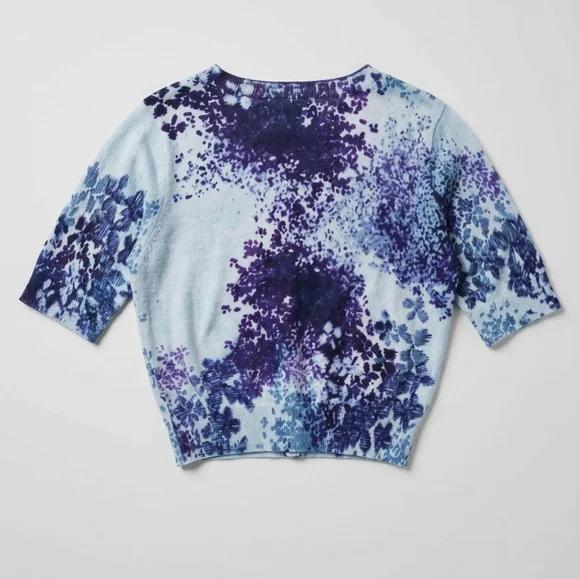 EUC Express Lightweight Cotton Cropped Blue Cardigan, Short Sleeves, Size M - Picture 3 of 7